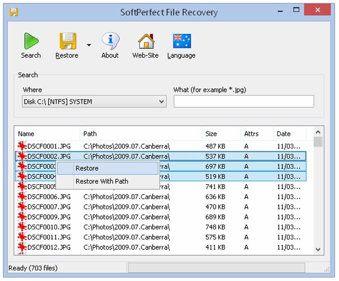ریکاوری با SoftPerfect File Recovery