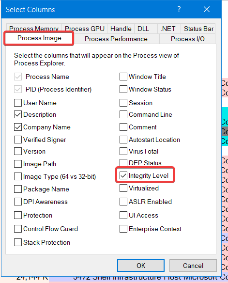 نمایش process integrity level