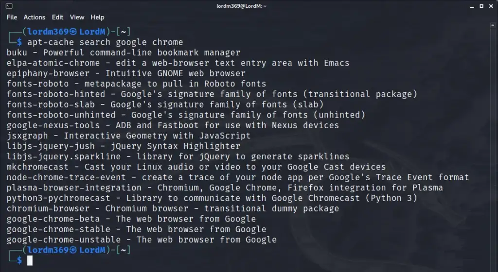 apt-cache search google chrome